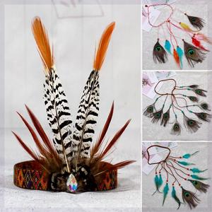 手工印第安酋长头饰野人羽毛头饰波西米亚民族风孔雀羽毛发饰发绳