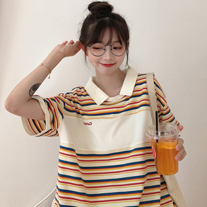 条纹短袖t恤女2023年夏季新款学生韩版宽松洋气半袖日系甜酷上衣