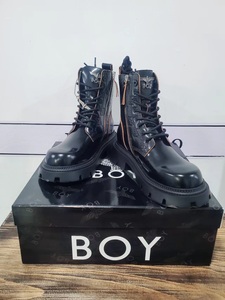 BOY LONDON马丁靴单层时尚圆头高筒黑色牛皮革马丁靴鞋子