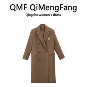 QMF绮梦坊 冬季恋歌呢子大衣女冬韩版宽松加棉中长款毛呢外套