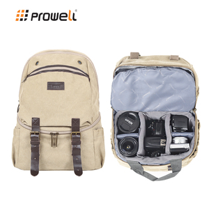 Prowell 复古相机包双肩专业佳能单反内胆包背包多功能防水帆布休闲旅游微单摄影包