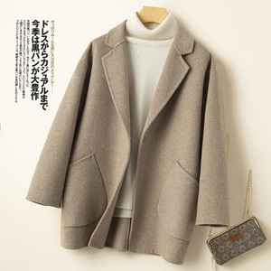 品牌秋冬韩版新款茧型双面羊绒大衣女短款小个子宽松阔版毛呢外套