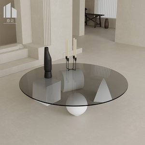 现代轻奢玻璃茶几客厅家用阳台茶桌创意几何艺术圆形泡茶桌子