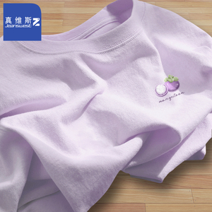 真维斯Z+紫色短袖t恤女2024新款夏季学生韩版上衣情侣款纯棉半袖H