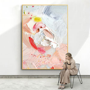 手绘油画现代立体粉色抽象厚肌理装饰画客厅玄关走廊大芬村挂画