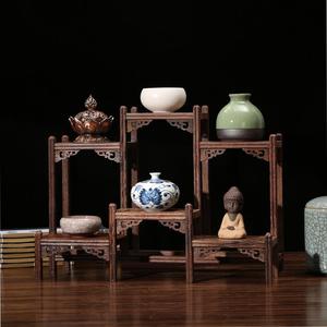 工艺品展示架鸡翅木博古架中式小多宝阁茶具架子实木置物架茶壶架