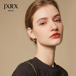 JXRX金色通体s925纯银珍珠耳环女2024年新款潮耳圈圆圈圈耳钉耳饰