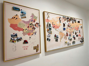 可标记磁吸世界地图旅游足迹记录中国旅行挂画墙面装饰相框照片墙