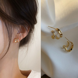 纯银针耳钉女小众设计感韩国耳圈小香风耳饰轻奢半圈高级气质耳环