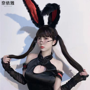 万圣节可爱毛绒cosplay兔耳朵发箍超大性感兔女郎发夹拍照发箍