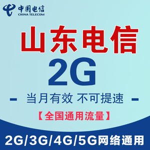 山东电信流量充值2G月包全国通用支持4G5G网络不可提速当月有效SD