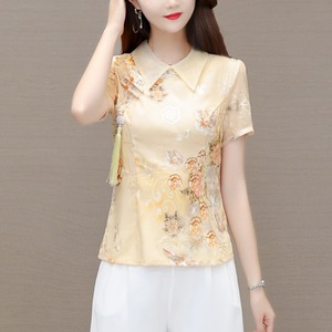 中国风印花改良版旗袍短袖上衣女夏装年轻款妈妈气质复古唐装日常