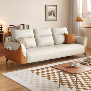 意式极简科技皮布沙发客厅小户型直排单双三人位组合现代简约轻奢