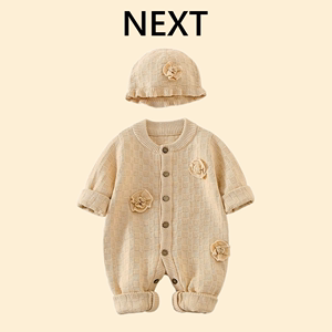 英国NEXT婴儿针织连体衣春装满月女宝宝周岁哈衣新生开衫毛衣外套