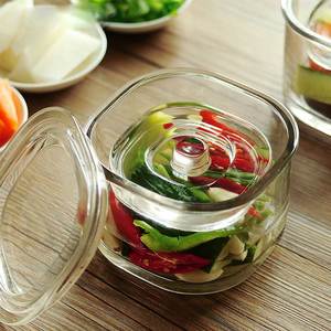 日本泡菜坛罐子带内盖玻璃瓶坛子加厚家用密封小号透明带盖腌菜缸