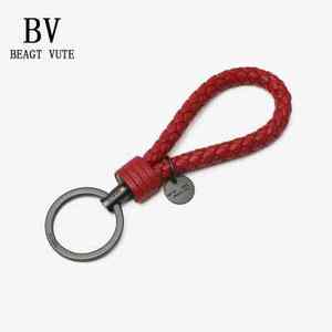 BEAGT VUTE BV红色牛皮编织钥匙扣高档奢侈品情侣汽车钥匙圈挂件