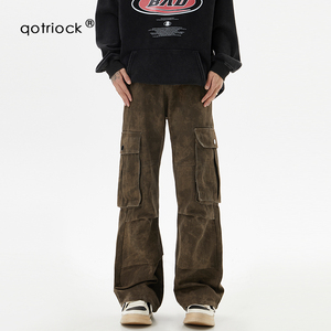 QOTRIOCK美式重工牛仔裤男女春季潮牌宽松设计感工装裤休闲直筒裤