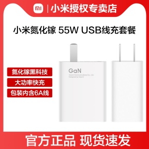 小米 原装55W氮化镓GaN线充套装 (充电器+6A数据线) 快充黑科技 支持小米11红米redmi手机笔记本充电头插头