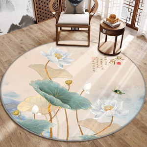 中式圆形地毯客厅转椅垫地垫荷花现代古典艺术禅意舞蹈地毯家用