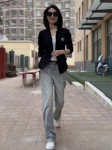 2024女神范气质休闲洋气时髦西服牛仔裤早春外套直筒牛仔裤三件