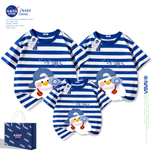 NASA亲子装夏季一家三四口2024新款父子母女套装童装纯棉短袖T恤