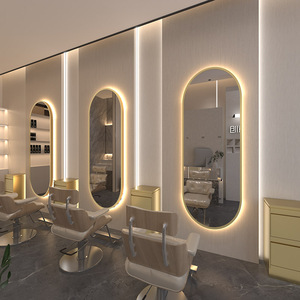 理发店镜子发廊专用LED背光暖光灯镜单面镜挂墙带边框美发店镜台