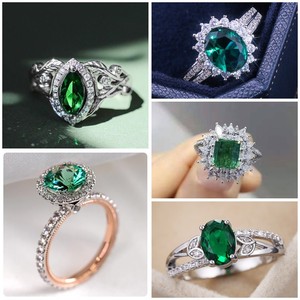 Noble Women Rings 925 Sterling Silver Inlaid Shine Green/Blu