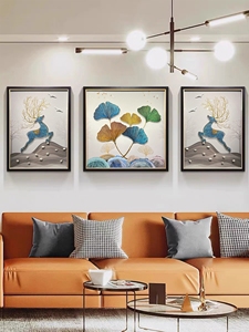 客厅沙发背景挂画实物立体手工装饰画现代简约轻奢三联壁画马3d画