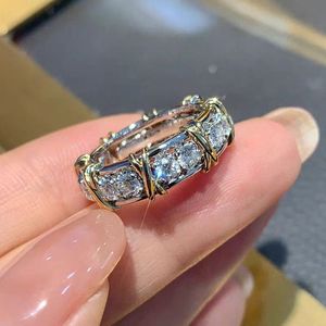 交叉戒指女X 系列新款满钻排钻18K金双色小众设计 十六颗莫桑钻石