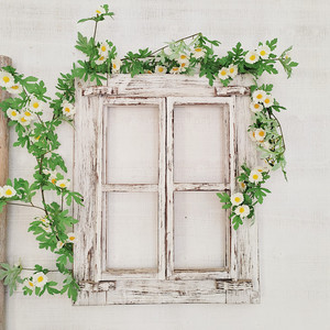 法式装饰拍照窗墙面花园庭院围墙民宿春季仿古实木假窗户仿真壁挂