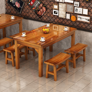 饭店桌椅餐厅快餐桌椅复古面馆小吃烧烤火锅店碳化实木餐桌椅组合