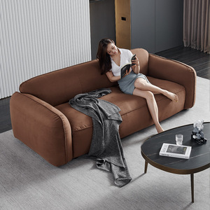 意式极简沙发布艺小户型三人位客厅设计师高档深咖色北欧羽绒沙发