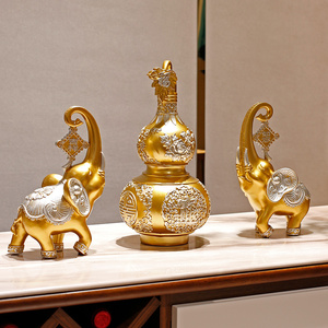 葫芦大象玄关装饰品客厅创意吉象一对工艺礼品摆饰家居酒