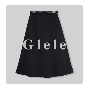 Glele私服【极简风半裙】纯棉复古斜纹伞裙牛仔半裙带腰带