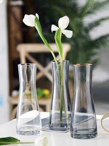 简约束腰小号透明玻璃花瓶居家水培植物鲜花百合花瓶客厅插花摆件