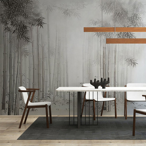 现代简约墨竹壁纸中式禅意竹子屏风客厅沙发背景墙茶室直播间壁纸