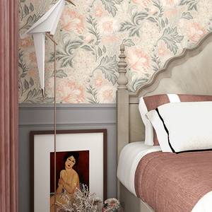 复古美式温馨粉色花朵墙纸客厅卧室背景墙壁纸小红书同款定制墙布