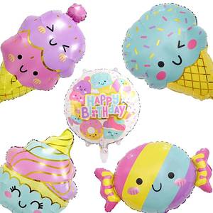 新款 卡通可爱冰激凌雪糕糖果铝膜气球 儿童生日派对装饰布置气球