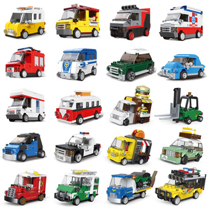 坦克小颗粒积木消防救援警车男孩子益智力回力车拼装儿童玩具汽车