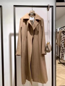 MaxMara Manuela大衣羊毛羊绒骆驼绒水波纹系带秋冬长款外套女