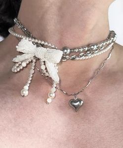 RORY原创设计 「无序的」蝴蝶结珍珠钛钢项链重工多层choker