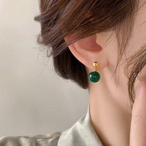 绿玛瑙国风耳钉女纯银新中式小众设计耳饰2024新款爆款高级感耳环