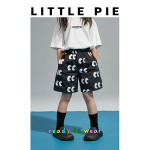 LittlePie 大眼萌 A类黑色印花短裤男女儿童时尚运动裤子24年夏