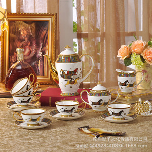 爱马仕跨境欧式骨瓷咖啡杯茶壶套具英式下午茶陶瓷杯碟咖啡具结婚
