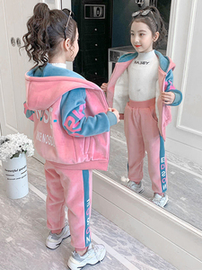 中国李宁͌适配女童金丝绒套装加绒加厚儿童冬季时髦洋气保暖中大