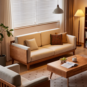 叙作全实木沙发北欧樱桃木家用小户型日式客厅三人位直排布艺沙发