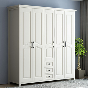 双虎家私美式白色实木衣柜现代简约三四五门对开大衣橱欧式轻奢卧