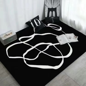 黑白线条百搭卧室地毯简约现代风地毯客厅家用水泥地直接铺免打理