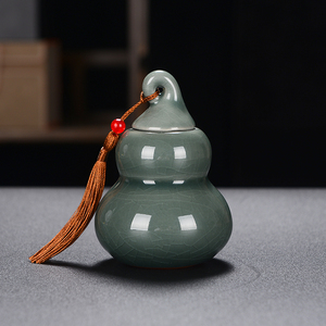 禾艺缘哥窑冰裂茶叶罐摆件小号陶瓷密封罐复古家用收纳储茶罐茶具