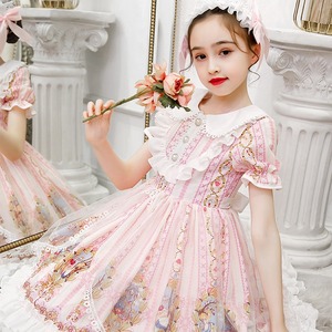 中大女童Lolita裙子夏季短袖洛丽塔公主裙粉色日系萝莉塔童装洋气